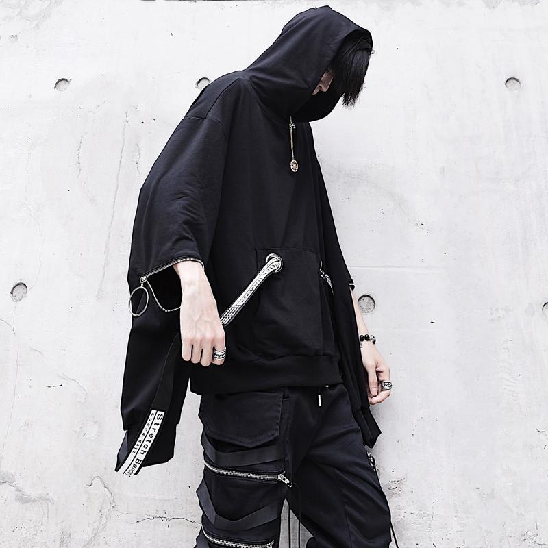 Harajuku Hip Hop Loose Hoodies Sweatshirts Men 2018 Hooded Ribbon Pullover Hoodie Mens Streetwear Tracksuit Hoody Black GW002