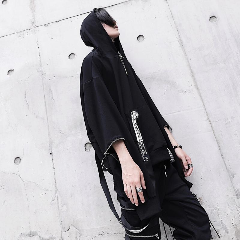 Harajuku Hip Hop Loose Hoodies Sweatshirts Men 2018 Hooded Ribbon Pullover Hoodie Mens Streetwear Tracksuit Hoody Black GW002