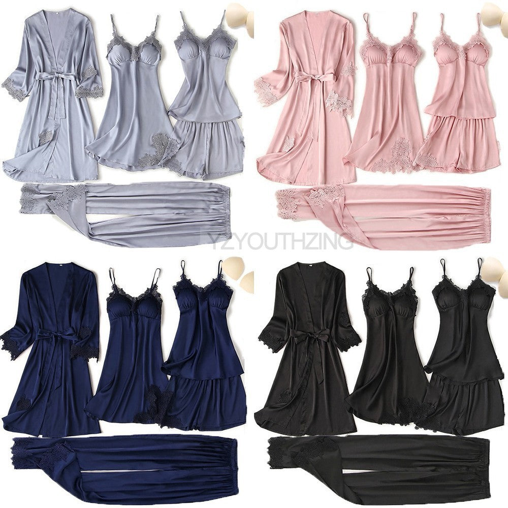 Women's Nightwear, 5 Piece Satin Robe Suit.