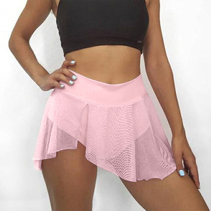Summer Shorts Womens Fitness Sexy Veil Skirt Girls Gym Short Dance Skirt Shorts Solid Color Pantskirt Anti-emptied Shorts 2021