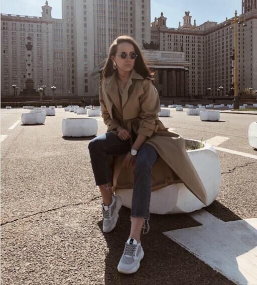 New Fashion 2020 Fall  Autumn Casual Double Breasted Turn Down Collar Classic Long Trench Coat With Belt Chic Female Windbreaker