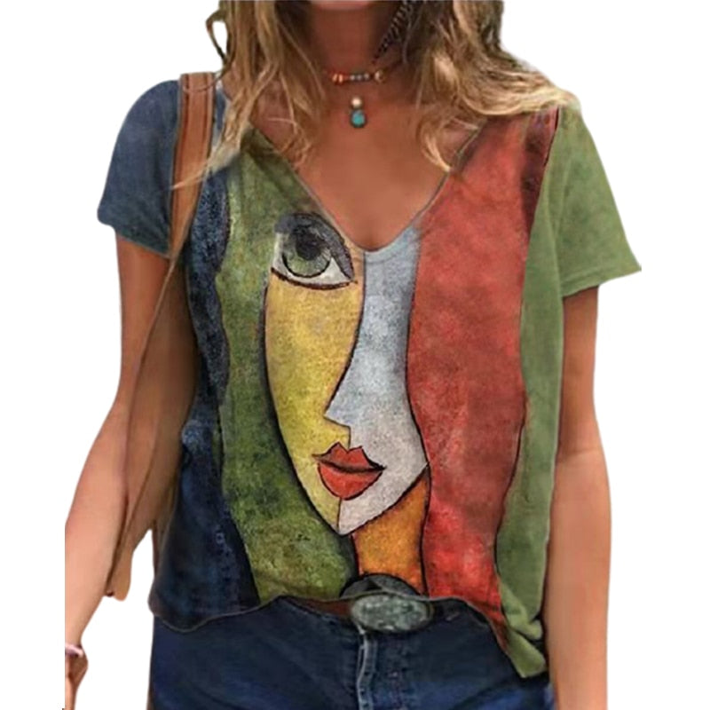 Women's Summer Casual Oversize Print Shirt, Streetwear, Short Sleeve - Sizes: S-5XL.