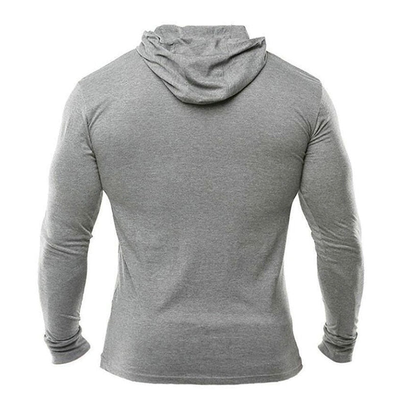 Mens Hooded T Shirt Spring Slim Fit O Neck T-shirt Men Sports Running Long Sleeve Shirt Gym Bodybuilding Tee Tops Fitness tshirt