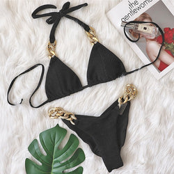 Para Praia New Sexy Glint Bikini 2022 Thong Bathing Suit for Women Brazilian Bikini Set Halter Swimwear Blue Push Up Swimsuit