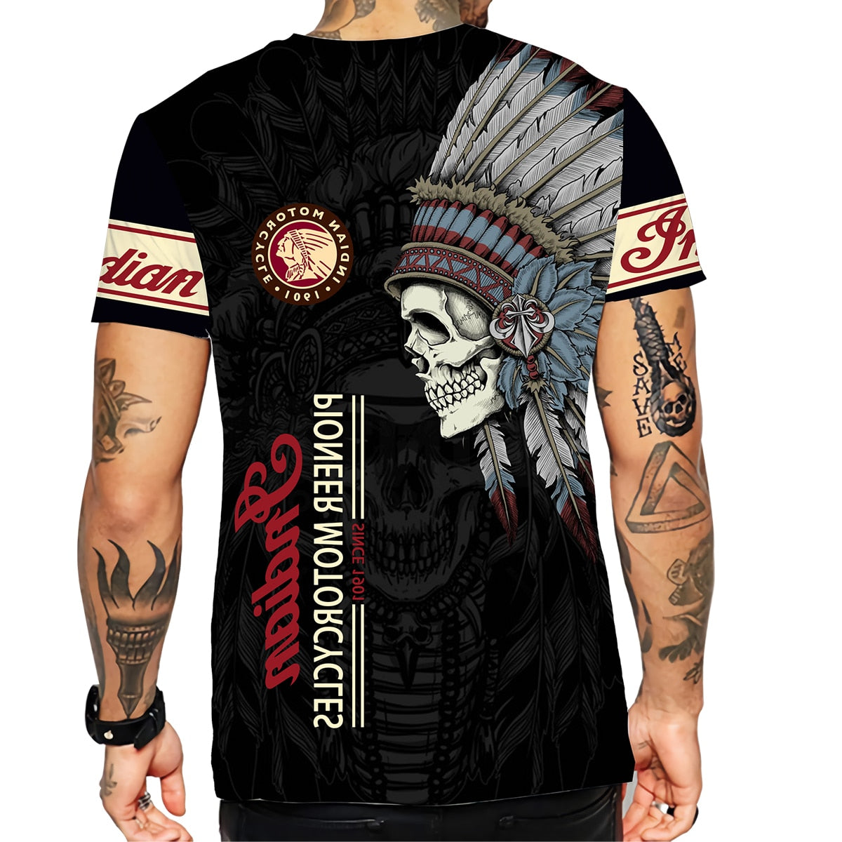 Indian Skull Style Motorcycle Print T Shirt Men Oversize Casual Short Sleeve Quick Dry Tee Tops Summer Unisex Clothes Streetwear