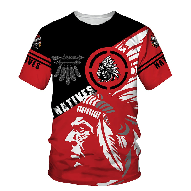 Indian Skull Style Motorcycle Print T Shirt Men Oversize Casual Short Sleeve Quick Dry Tee Tops Summer Unisex Clothes Streetwear