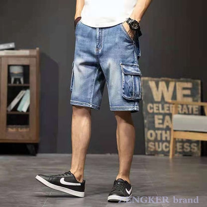 Multi-pocket denim shorts summer section streetwear