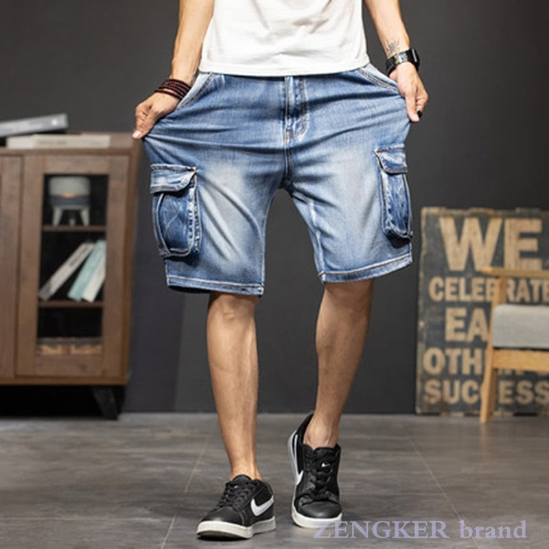 Multi-pocket denim shorts summer section streetwear