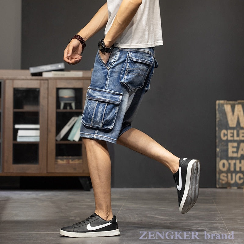 Multi-pocket denim shorts summer section streetwear