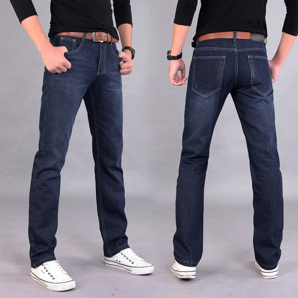 Classic Men Casual Mid-Rise Straight Denim Jeans