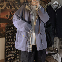 Ladies Patchwork Plaid Coats Couple BF High Street Cargo Jacket