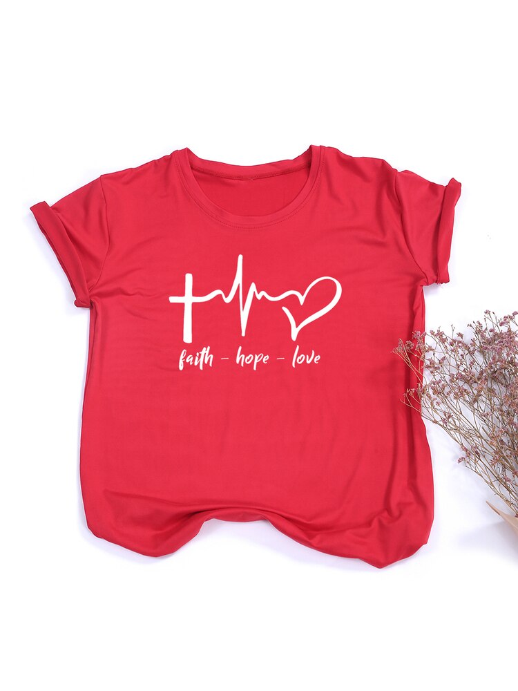 Faith Hope Love Print Summer T Shirt for Women