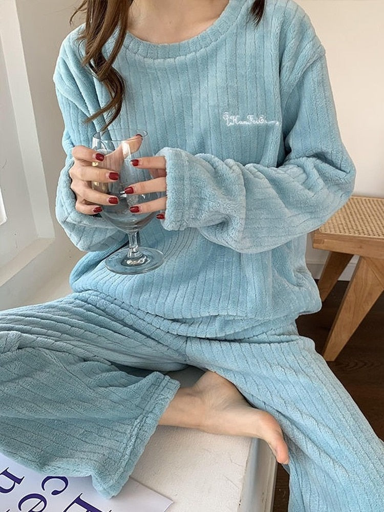 Winter Pajamas Sets For Women Sleepwear Homes Clothing Pajama Home Wear Womens Pyjamas Set Velvet Pants Nightwear Thick Warm