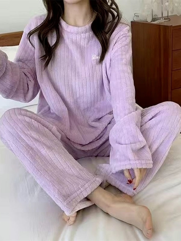 Winter Pajamas Sets For Women Sleepwear Homes Clothing Pajama Home Wear Womens Pyjamas Set Velvet Pants Nightwear Thick Warm