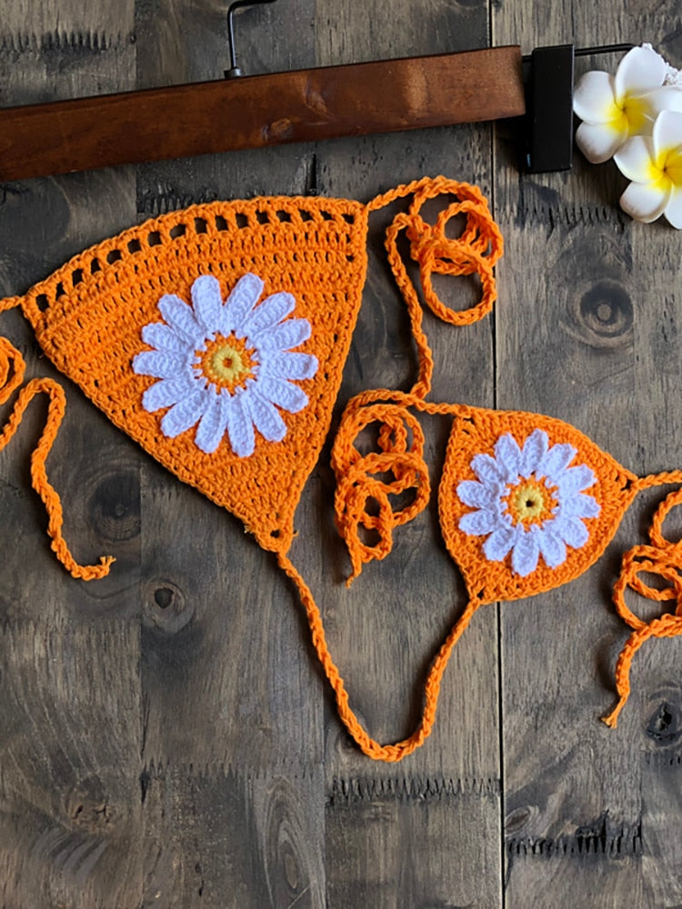 New Arrival Handmade Crochet Flower Micro Bikini G Thong String Beach Micro Swimwear Sexy Lingerie Sets 2019