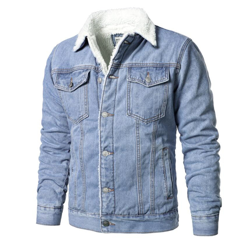 Men Light Blue Denim Jackets, High Quality Cotton, Warm Coats XS-6XL.