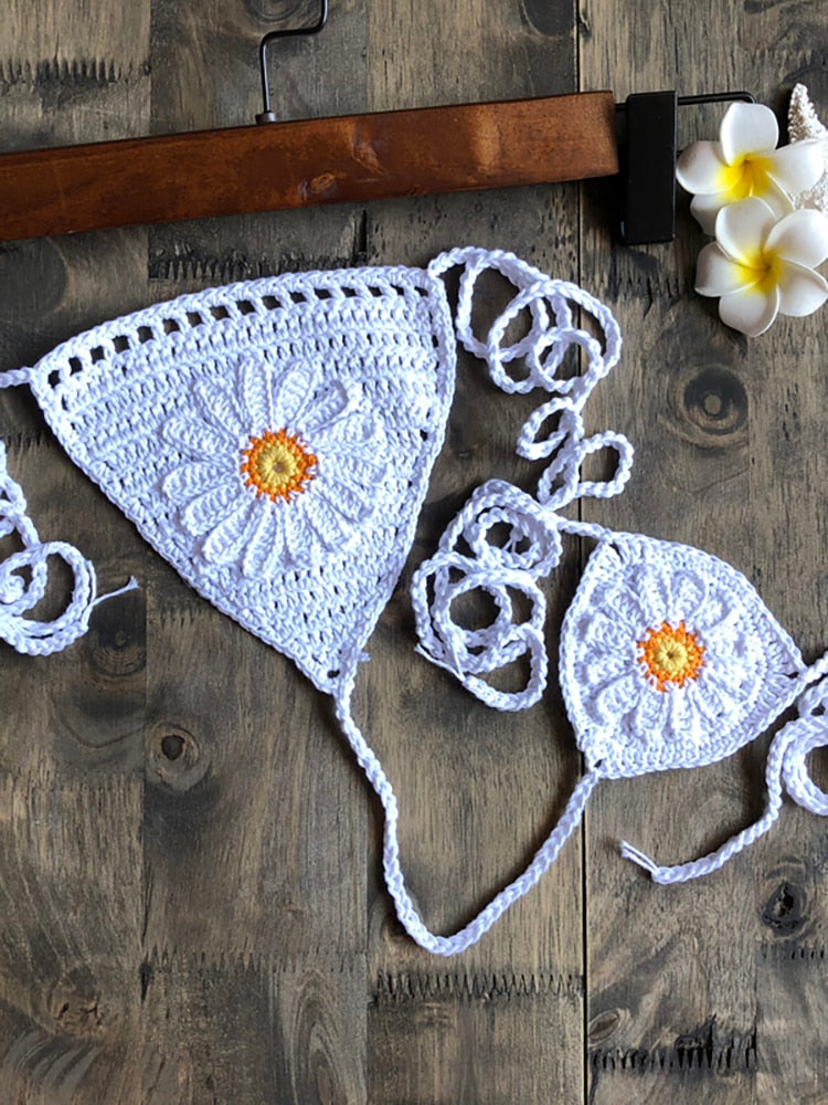 New Arrival Handmade Crochet Flower Micro Bikini G Thong String Beach Micro Swimwear Sexy Lingerie Sets 2019