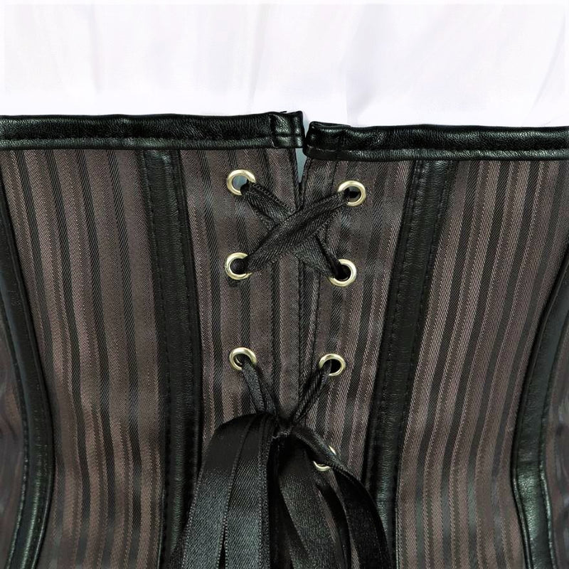 Steampunk Corset Striped Long Straps Bustier Vest Top with White Gothic Blouse Plus Size Burlesque Costume Korsett