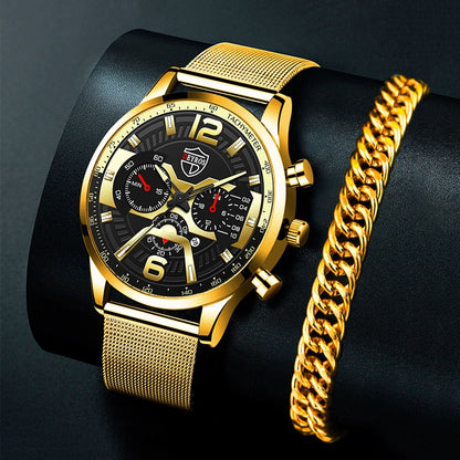 Luxury Mens Bracelets Watches Fashion Men Stainless Steel Mesh Belt Quartz Watch Business Casual Male Clock relogio masculino