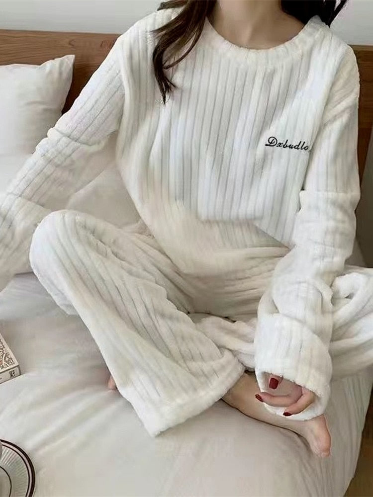 Winter Pajamas Sets For Women Sleepwear Homes Clothing Pajama Home Wear Womens Pyjamas Set Velvet Pants Nightwear Thick Warm