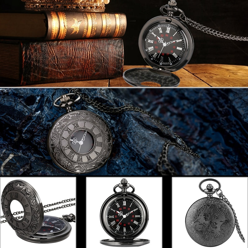 Ladies or Gents Black Hollow Case Steampunk Vintage Pendant Necklace.