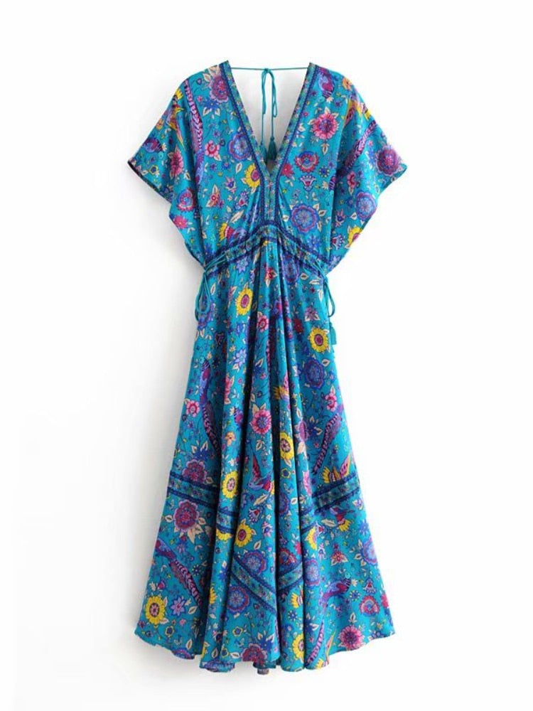 Vintage Chic Dresses, Ladies V-neck Tassel Summer Boho Dress.