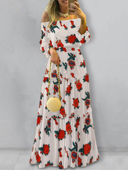 ZANZEA Fashion Off Shoulder Vestidos Female Lace Up Belted Dresses Beach Holiday Ruffle Robe Womens Bohemian Long Maxi Dress