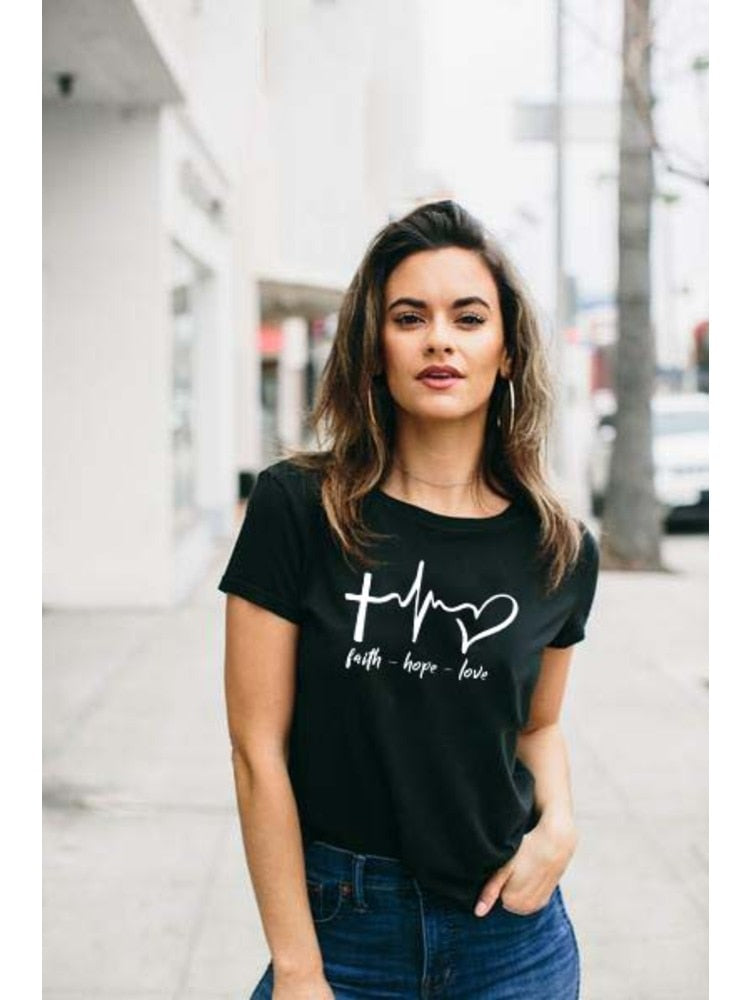 Faith Hope Love Print Summer T Shirt for Women