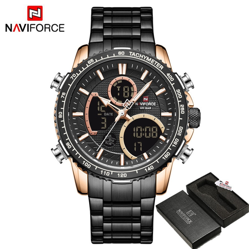 NAVIFORCE Men Watch Luxury Brand Sport Watch For Men Digital Chronograph Quartz Wristwatch Military Waterproof Steel Band Clock