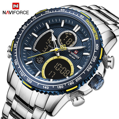NAVIFORCE Men Watch Luxury Brand Sport Watch For Men Digital Chronograph Quartz Wristwatch Military Waterproof Steel Band Clock