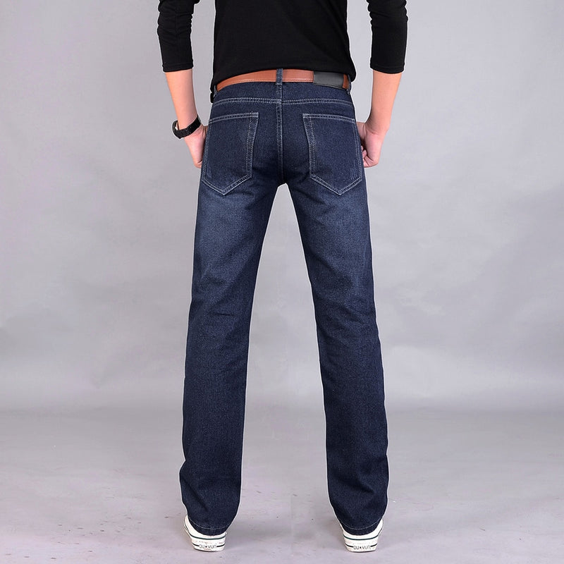 Classic Men Casual Mid-Rise Straight Denim Jeans
