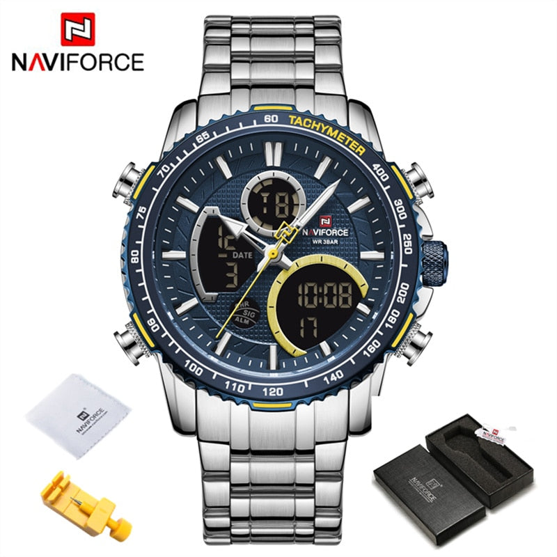 NAVIFORCE Men Watch Luxury Brand Sport Watch For Men Digital Chronograph Quartz Wristwatch Military Waterproof Steel Band Clock