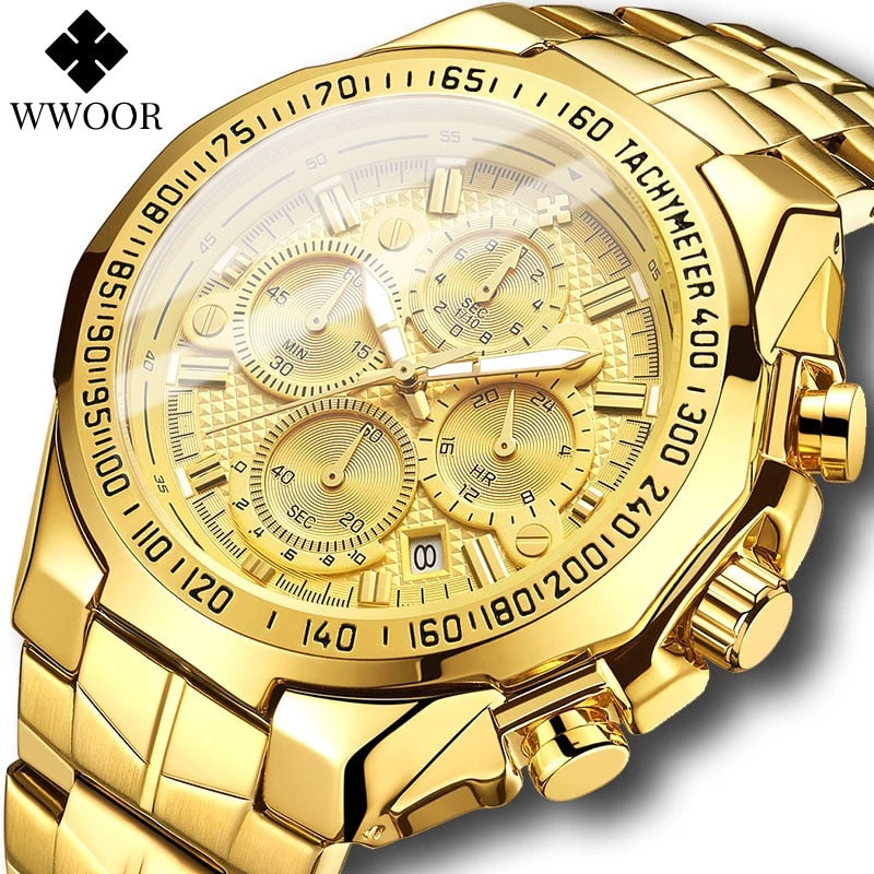 Men's Sports Military Watches, Top Brand Luxury Gold Full Steel Waterproof Analog.