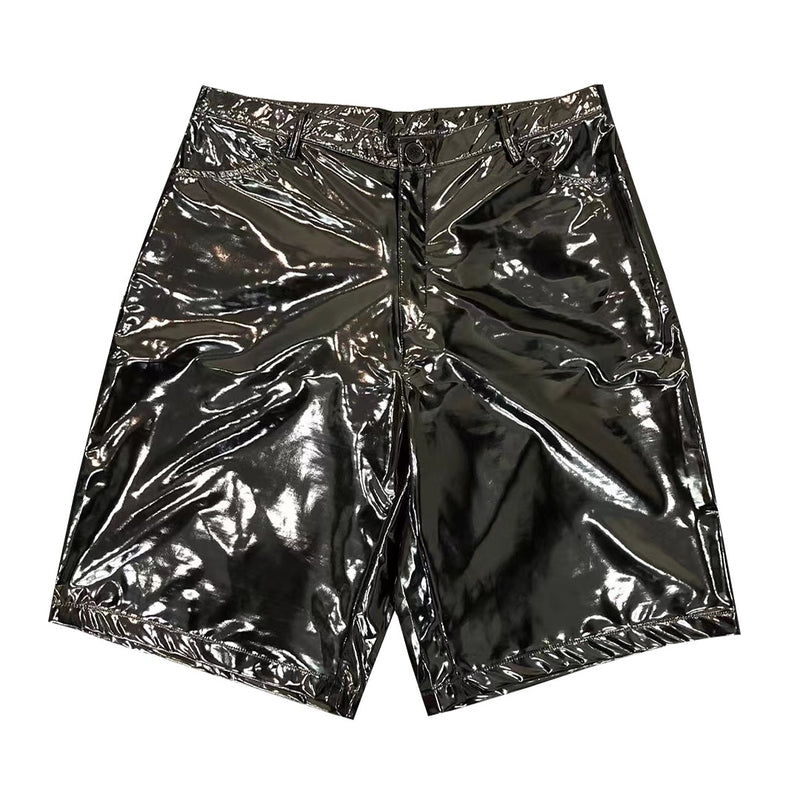 Glossy Hologram Colorful Half Shorts Boy's Man's  Chic Yuppie Stage Show Trousers Music Festival Hip Hop Dance Singers Elastic