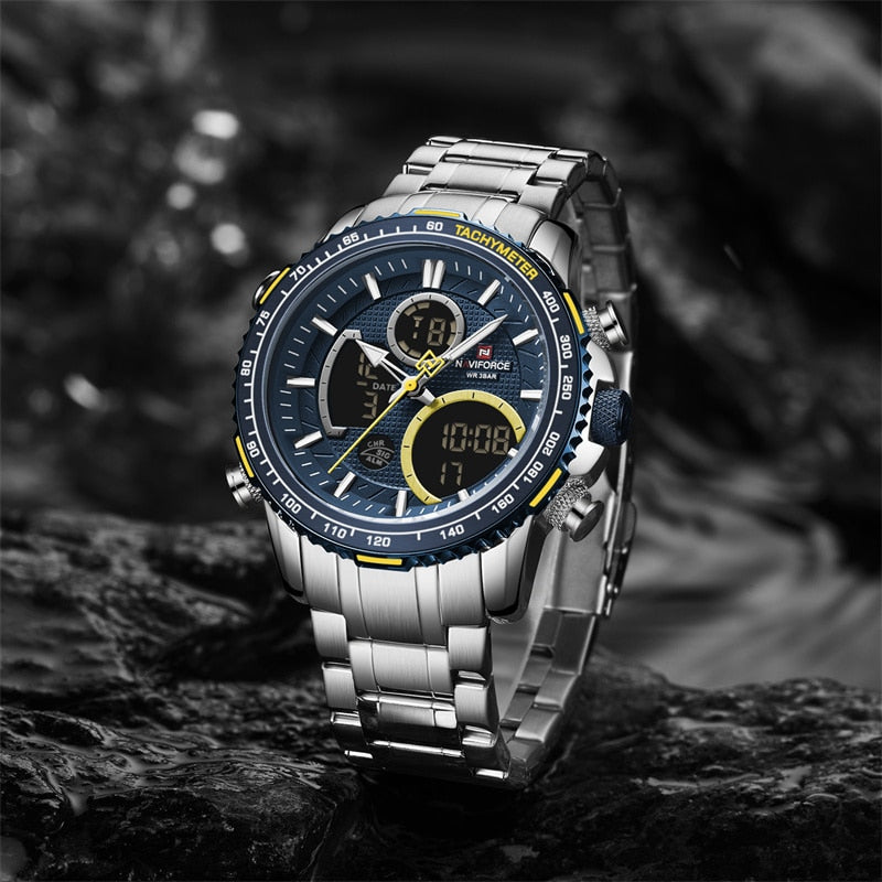 NAVIFORCE Men Watch Luxury Brand Sport Watch For Men Digital Chronograph Quartz Wristwatch Military Waterproof Steel Band Clock
