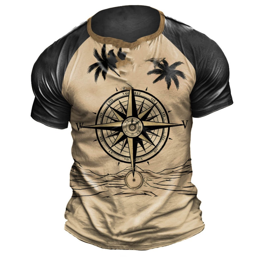 Summer Male T-shirt 3d Compass Vintage Print Short Sleeve