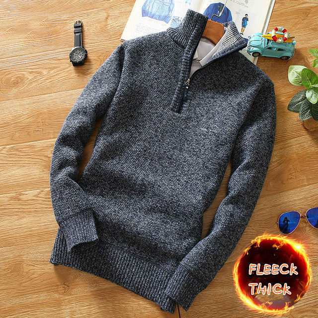 Men's Winter, Fleece Sweater, Half Zipper, Turtleneck, Warm Pullover.