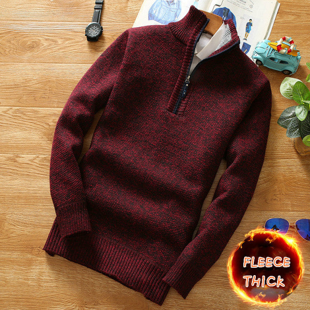 Men's High quality Fleece Thicker Sweater Half Zipper Turtleneck Warm Pullover.