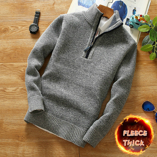 Men's High quality Fleece Thicker Sweater Half Zipper Turtleneck Warm Pullover.