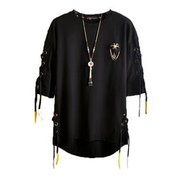 Men`s Street Style Lace Punk Gothic Pullover Designer Steampunk Hem Hip Hop Sweatshirts Shirts Tees