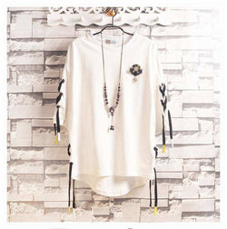 Men`s Street Style Lace Punk Gothic Pullover Designer Steampunk Hem Hip Hop Sweatshirts Shirts Tees