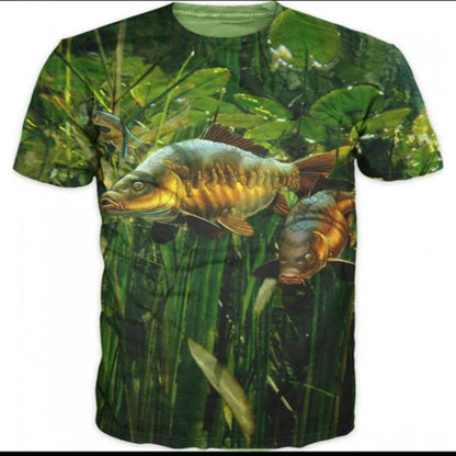 Men's & Women's 3D Fish Pattern T-shirt Printing Army Green.