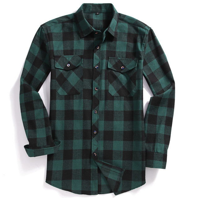 Men's Casual Plaid Flannel Long-Sleeved Shirt.