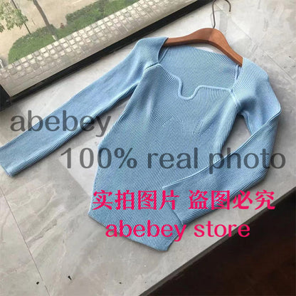 Spring and summer fashion women full sleeves elastic high waist sexy pullover
