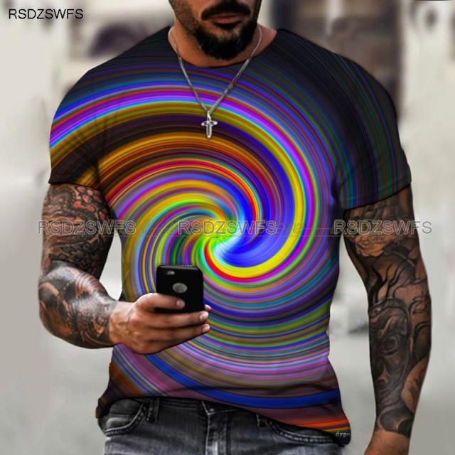 Summer Short Sleeve Tech Swirl Digital Information 3D Printing Men's T-shirt
