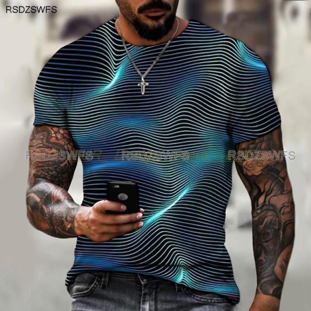 Summer Short Sleeve Tech Swirl Digital Information 3D Printing Men's T-shirt