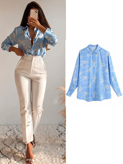 Women's satin blouse long sleeve zebra print shirts vintage office ladies tops