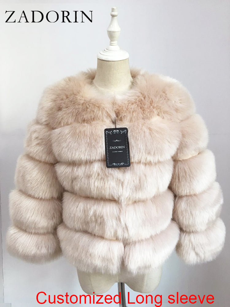 Ladies Jacket. ZADORIN - Long Sleeve, Faux Fox Fur Coat.